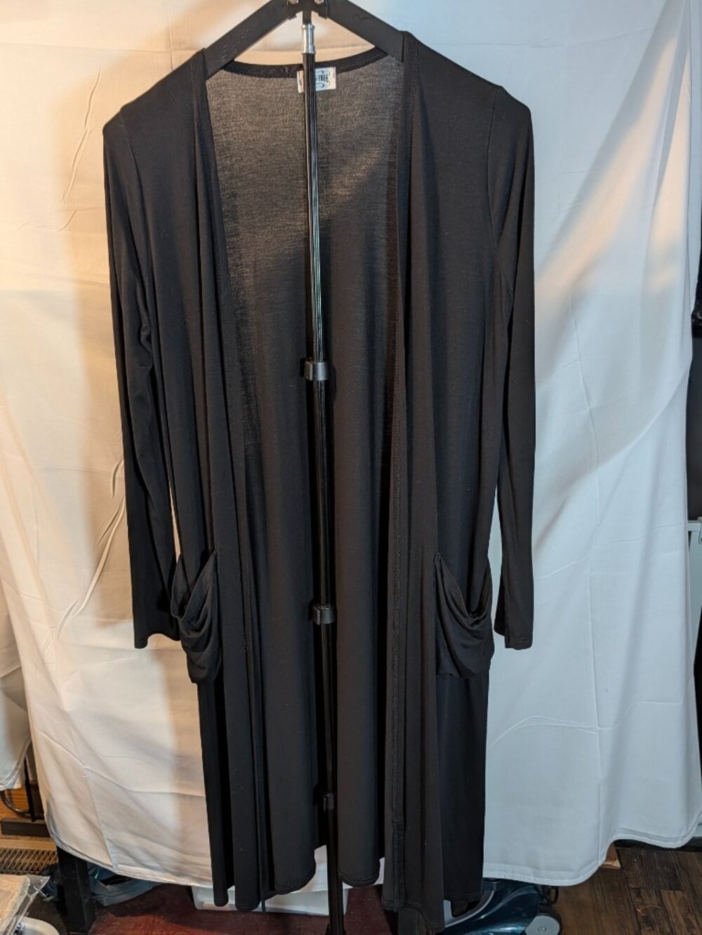 Texas True Sweater Womens Sz Small Black Duster Cardigan Pockets BOHO